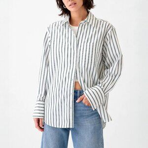 GAP Womens Organic Cotton Big Shirt Green Stripe Oversized Size SP